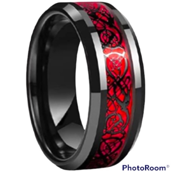 Stainless Steel Red and Black Celtic Dragon Ring, Size 7 - Picture 3 of 12